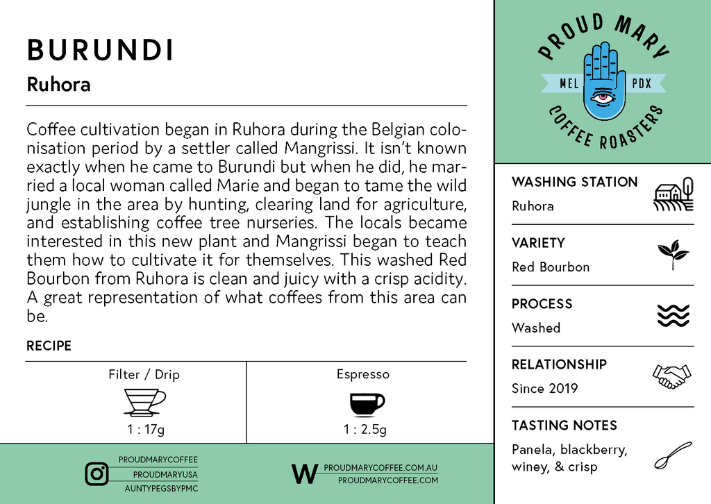 Burundi | Ruhora | Red Bourbon | Washed | Espresso | 250g