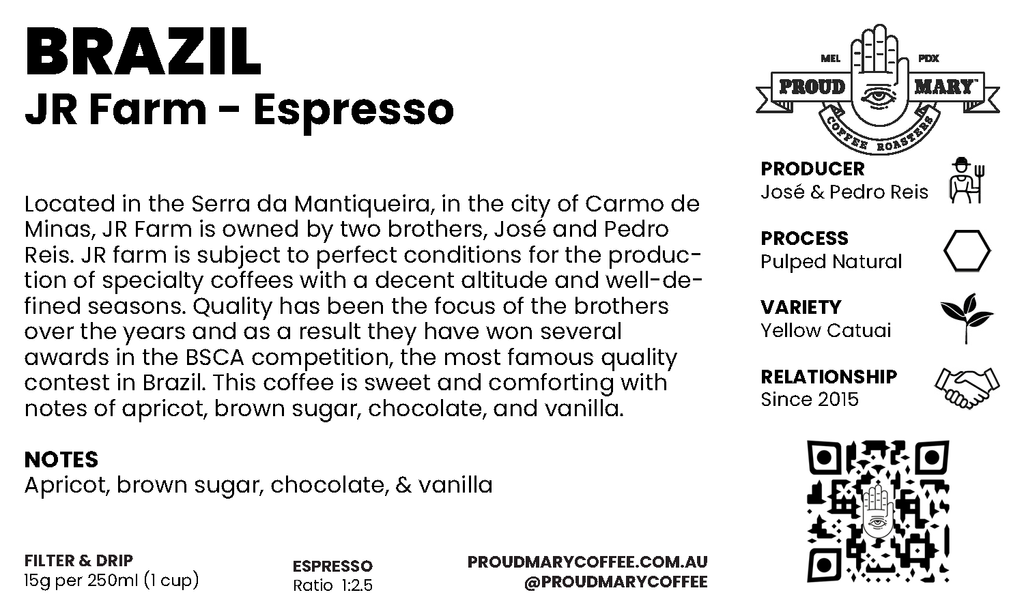 Brazil | JR Farm | Yellow Catuai | Pulped Natural | Espresso | 250g