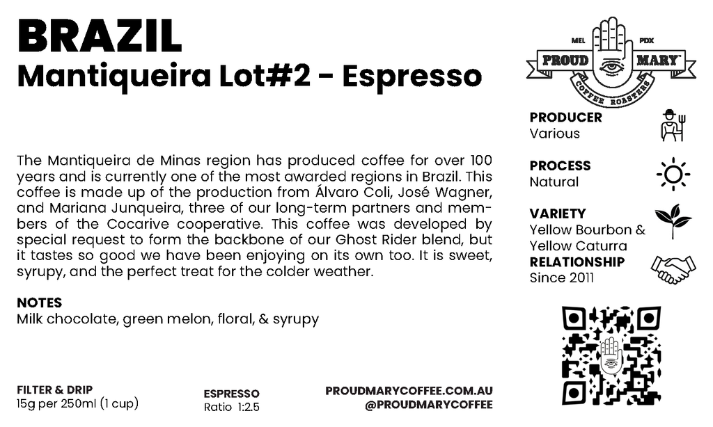 Brazil | Mantiqueira Lot#2 | Yellow Catuai & Yellow Bourbon | Natural | Espresso | 250g