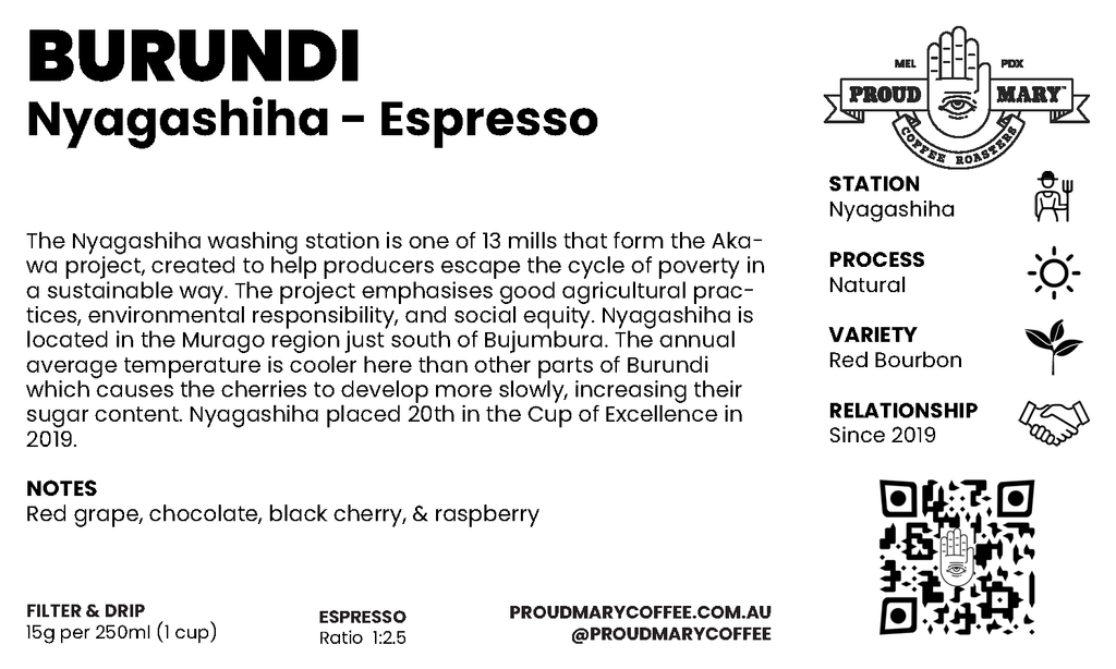 Burundi | Nyagashiha | Red Bourbon | Natural | Espresso | 250g