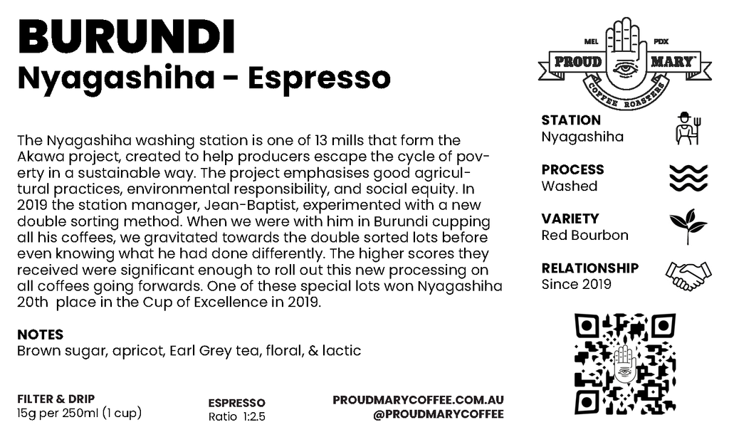 Burundi | Nyagashiha | Red Bourbon | Washed | Espresso | 250g