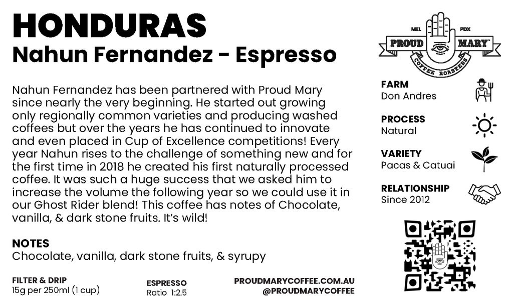Honduras | Nahun Fernandez | Pacas & Catuai | Natural | Espresso | 250g
