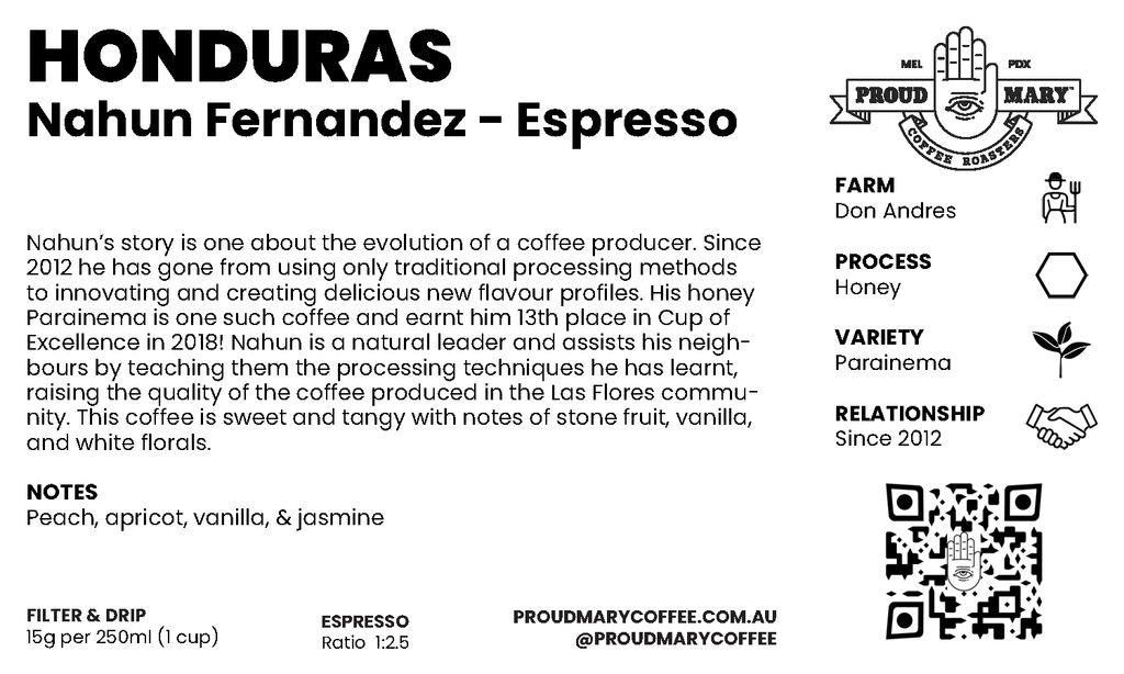 Honduras | Nahun Fernandez | Parainema | Honey | Espresso | 250g