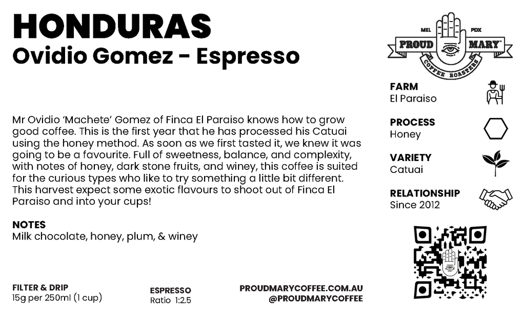 Honduras | Ovidio Gomez | Catuai | Honey | Espresso | 250g