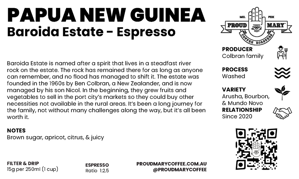 Papua New Guinea | Baroida Estate  | Mixed | Washed | Espresso | 250g