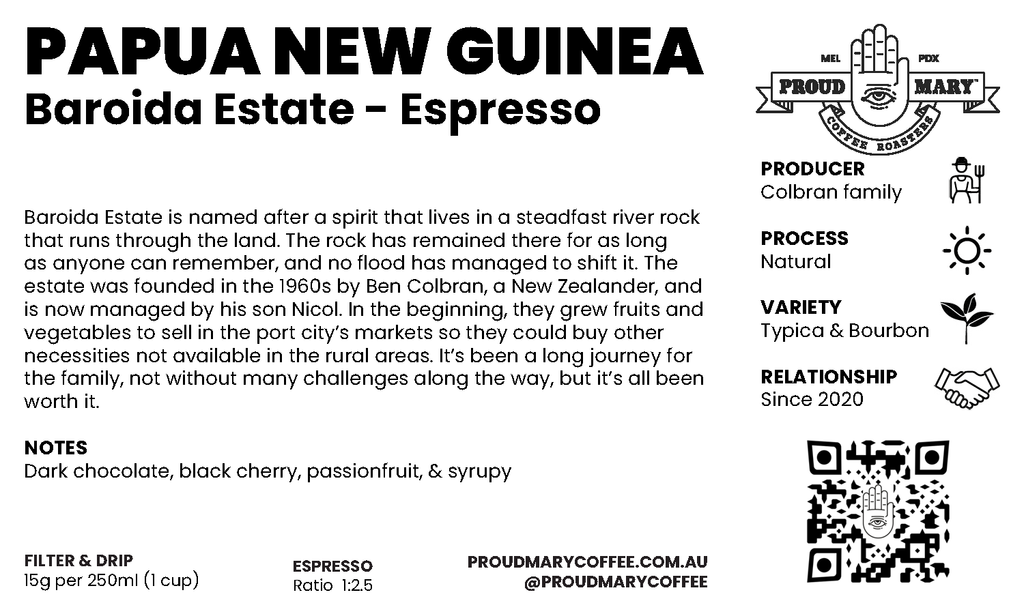 Papua New Guinea | Baroida Estate  | Typica & Bourbon | Natural | Espresso | 250g