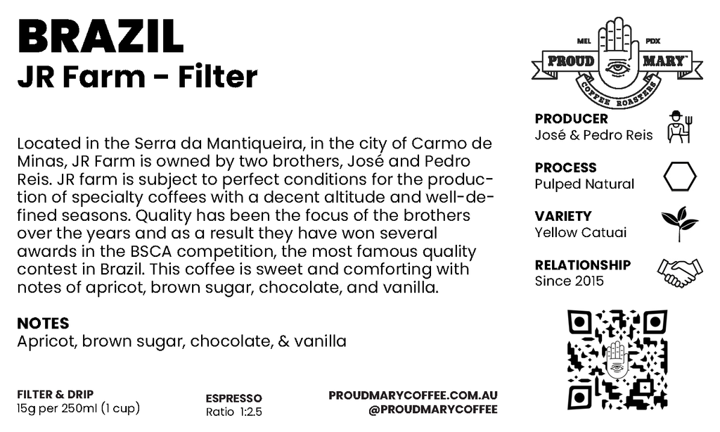 Brazil | JR Farm | Yellow Catuai | Pulped Natural | Filter | 250g