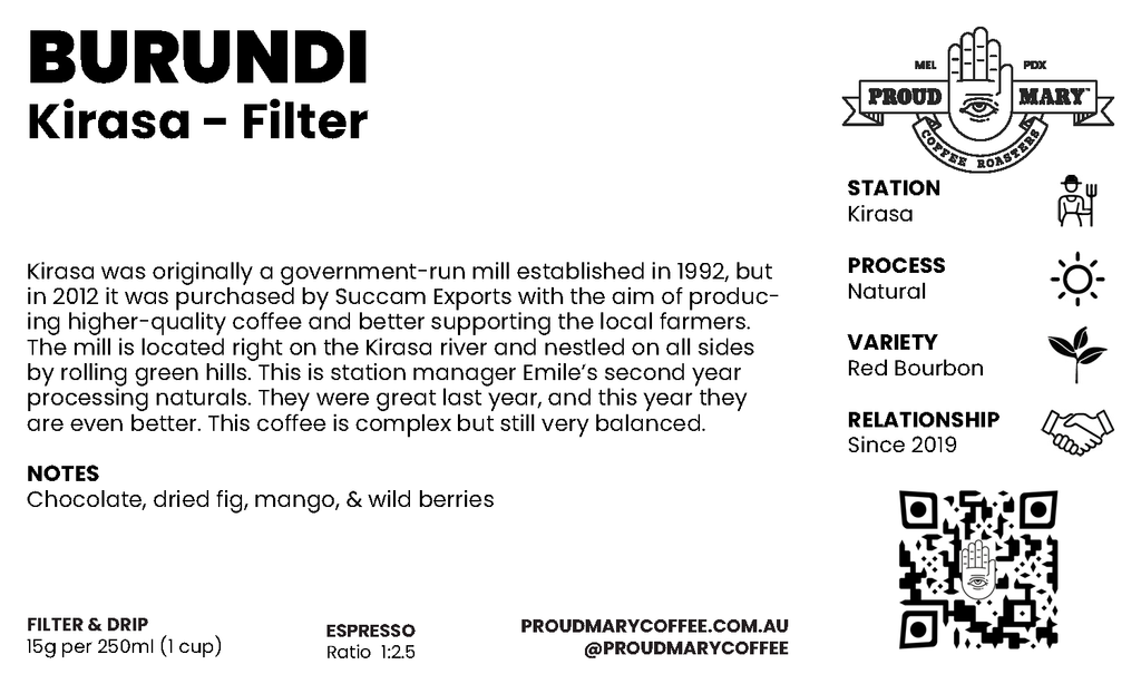 Burundi | Kirasa | Red Bourbon | Natural | Filter | 250g