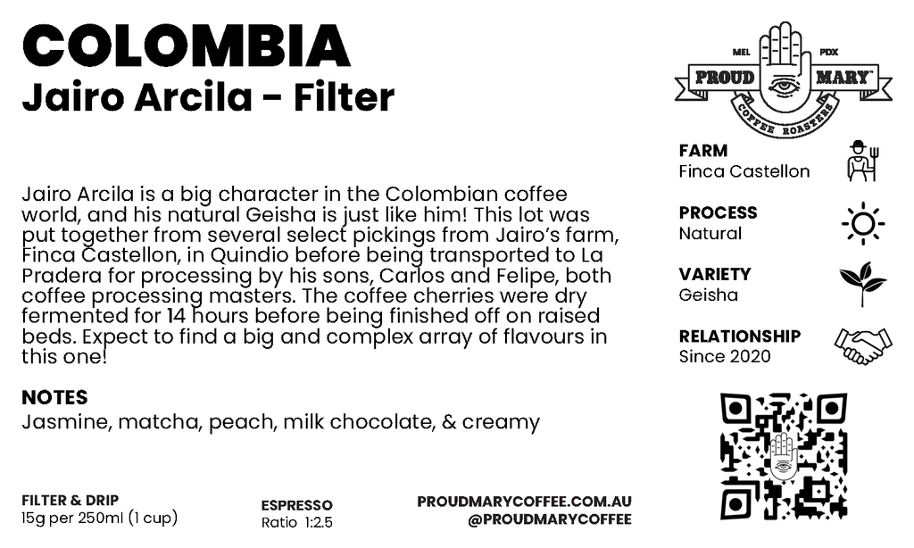 Colombia | Jairo Arcila | Geisha | Natural | Filter | 100g