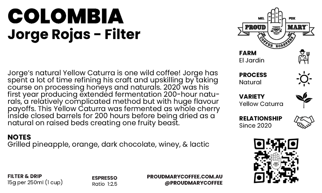Colombia | Jorge Rojas | Yellow Caturra | Natural | Filter | 200g