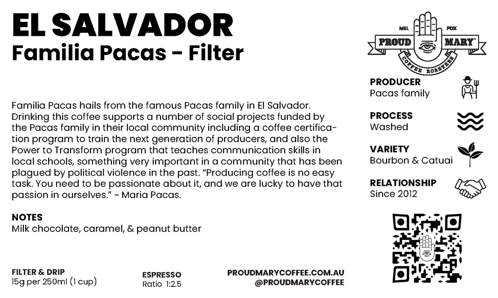 El Salvador | Familia Pacas | Bourbon & Pacas | Washed | Filter | 250g