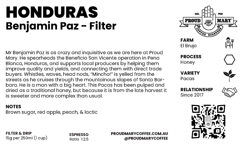 Honduras | Benjamin Paz | Pacas | Honey | Filter | 250g