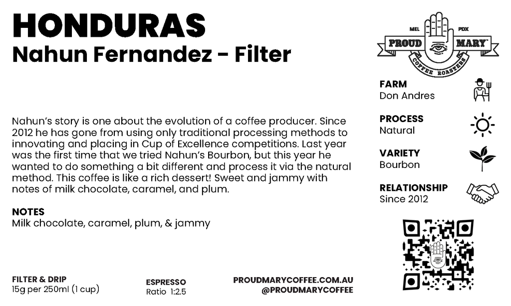 Honduras | Nahun Fernandez | Bourbon | Natural | Filter | 250g