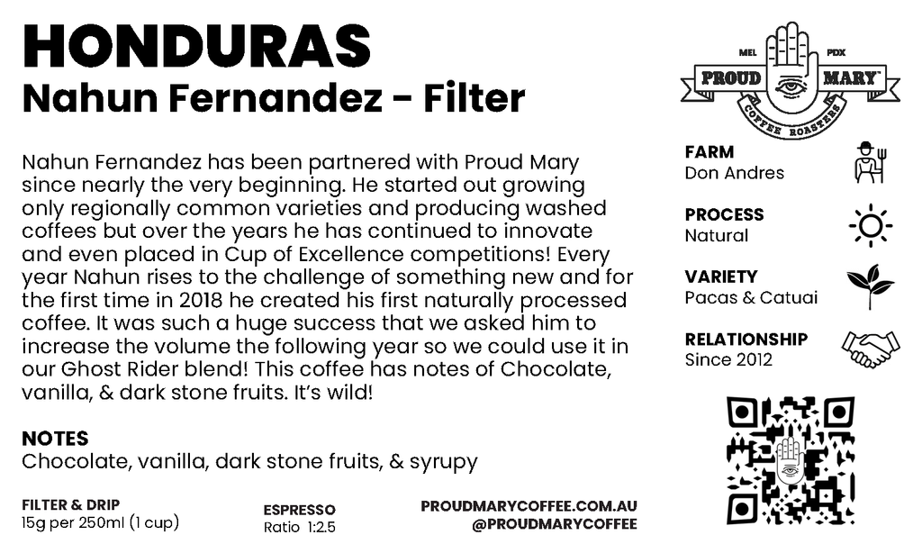 Honduras | Nahun Fernandez | Pacas & Catuai | Natural | Filter | 250g