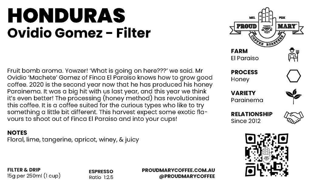 Honduras | Ovidio Gomez | Parainema | Honey | Filter | 200g