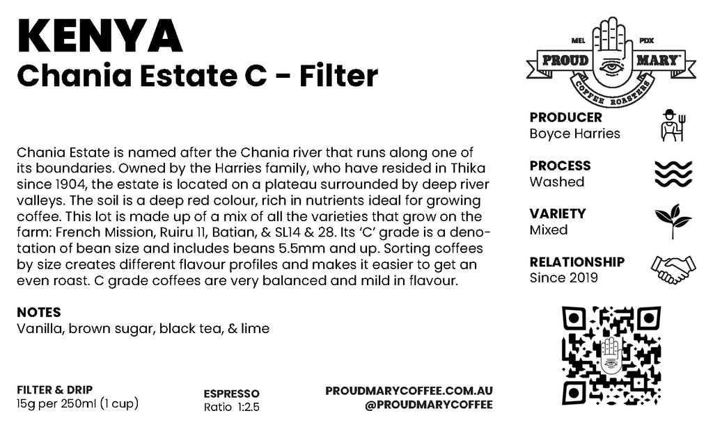 Kenya | Chania Estate C  | Mixed | Washed | Filter | 250g