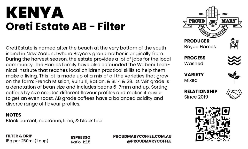Kenya | Oreti Estate AB  | Mixed | Washed | Filter | 250g