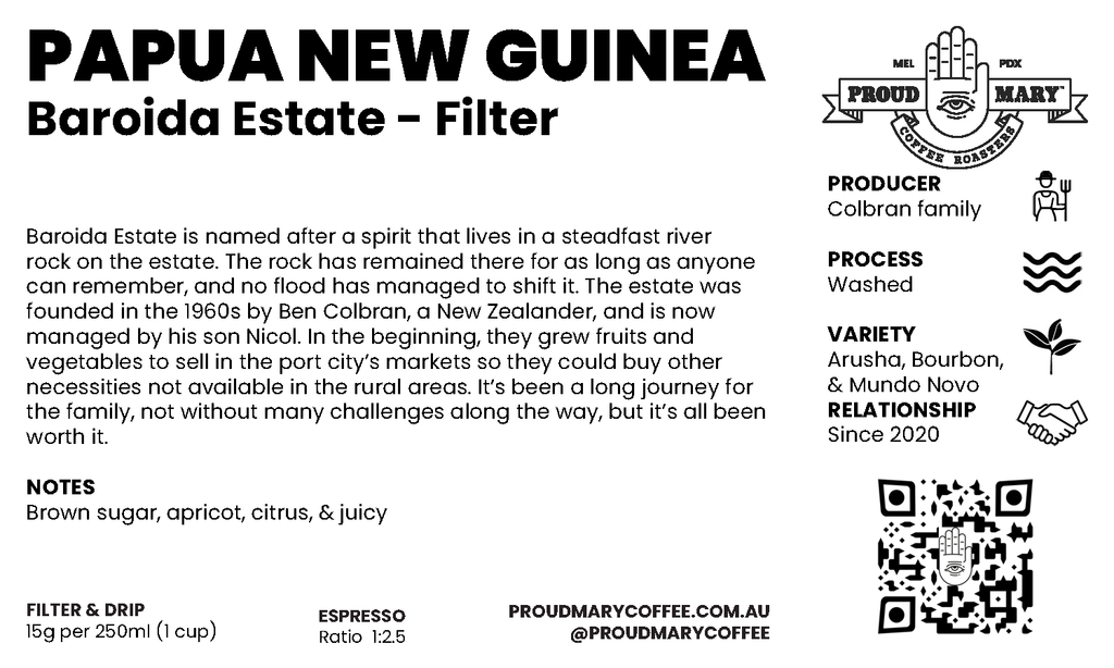 Papua New Guinea | Baroida Estate  | Mixed | Washed | Filter | 250g