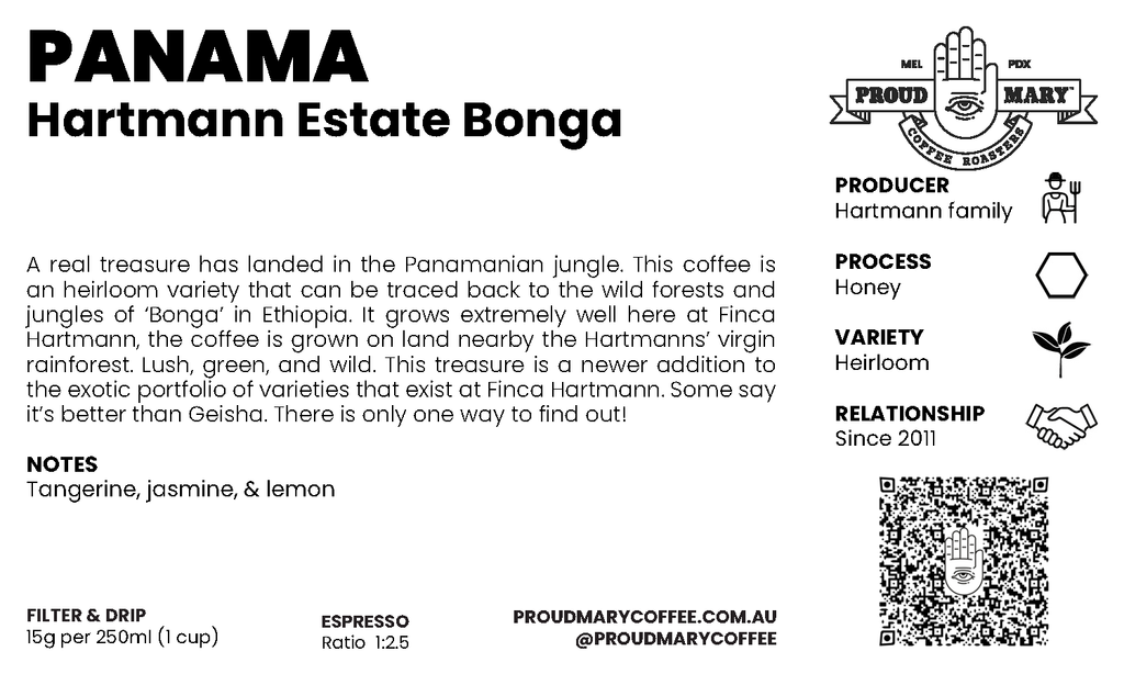 Panama | Hartmann Estate African Bonga | Ethiopian Heirloom | Honey | Filter | 100g