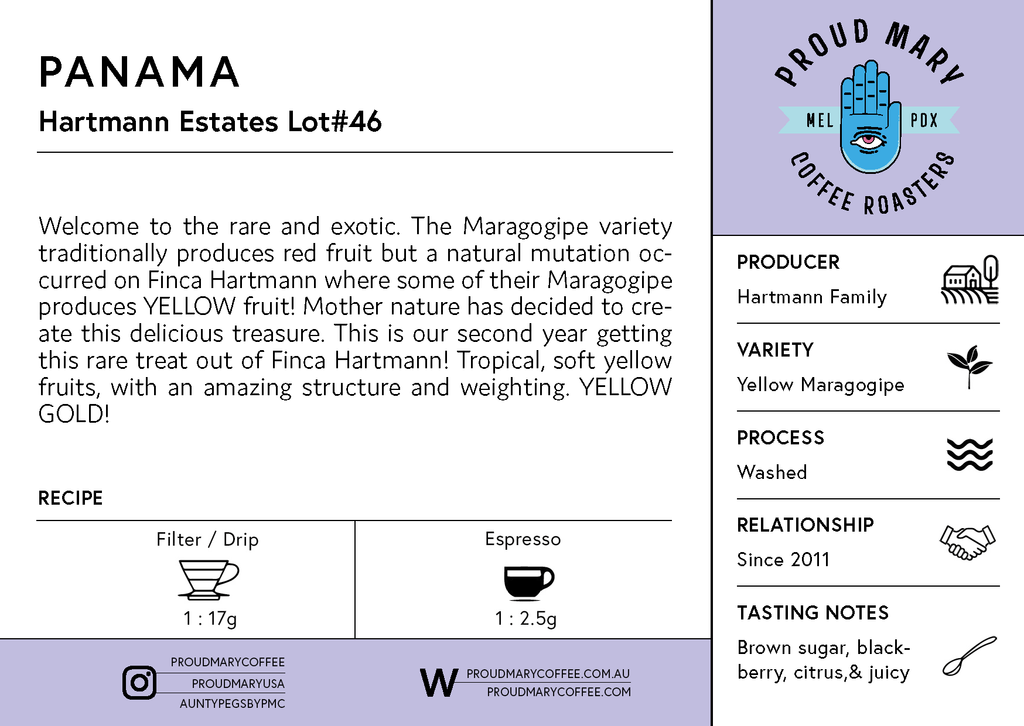 Panama | Hartmann Estates Lot#46  | Yellow Maragogipe | Washed | Filter | 200g