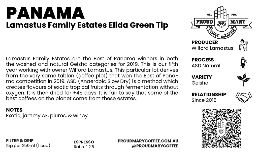 Panama | Lamastus Family Estate Elida Green Tip | Geisha | ASD Natural | Filter | 100g