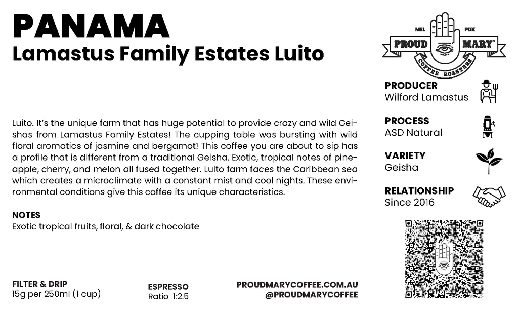 Panama | Lamastus Family Estate Luito | Geisha | ASD Natural | Filter | 100g